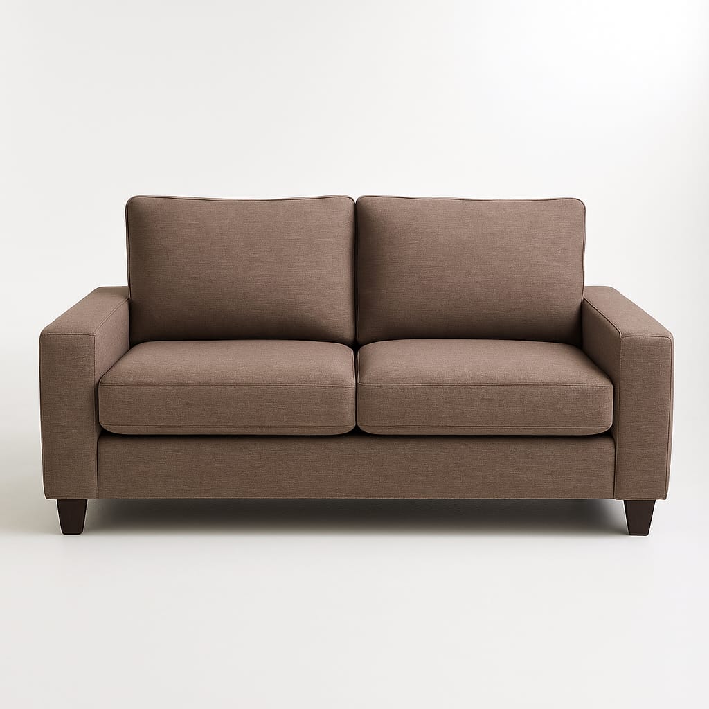 Professional sofa reupholstery - Modern two-seater in brown taupe fabric, custom upholstery Vancouver