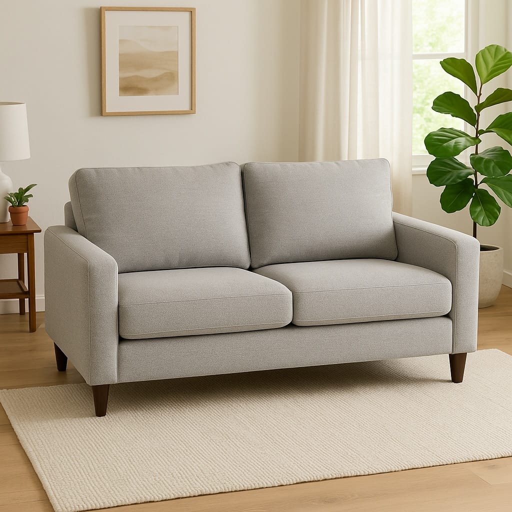 Contemporary loveseat reupholstery - Light gray modern fabric, VI Reupholstery Sofa Metro Vancouver