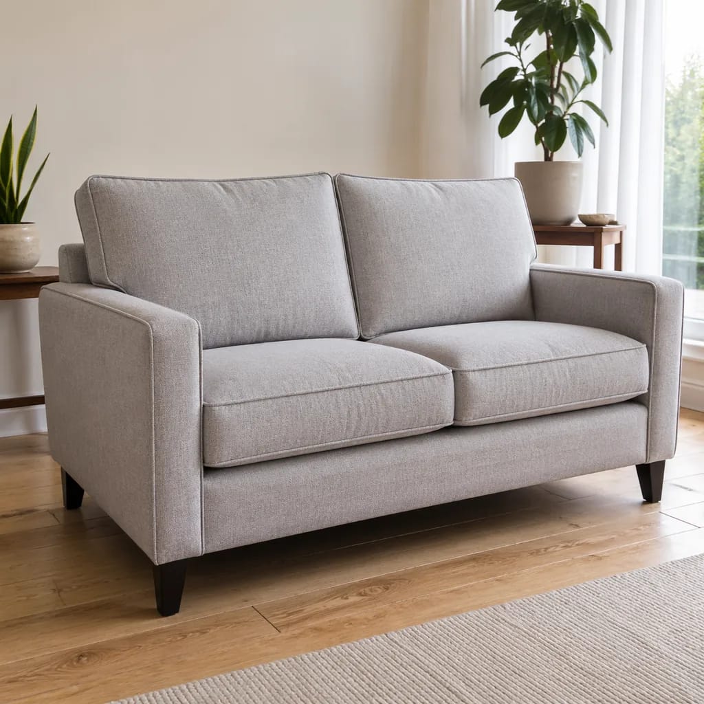 Contemporary loveseat reupholstery - Light gray modern fabric, VI Reupholstery Sofa Metro Vancouver