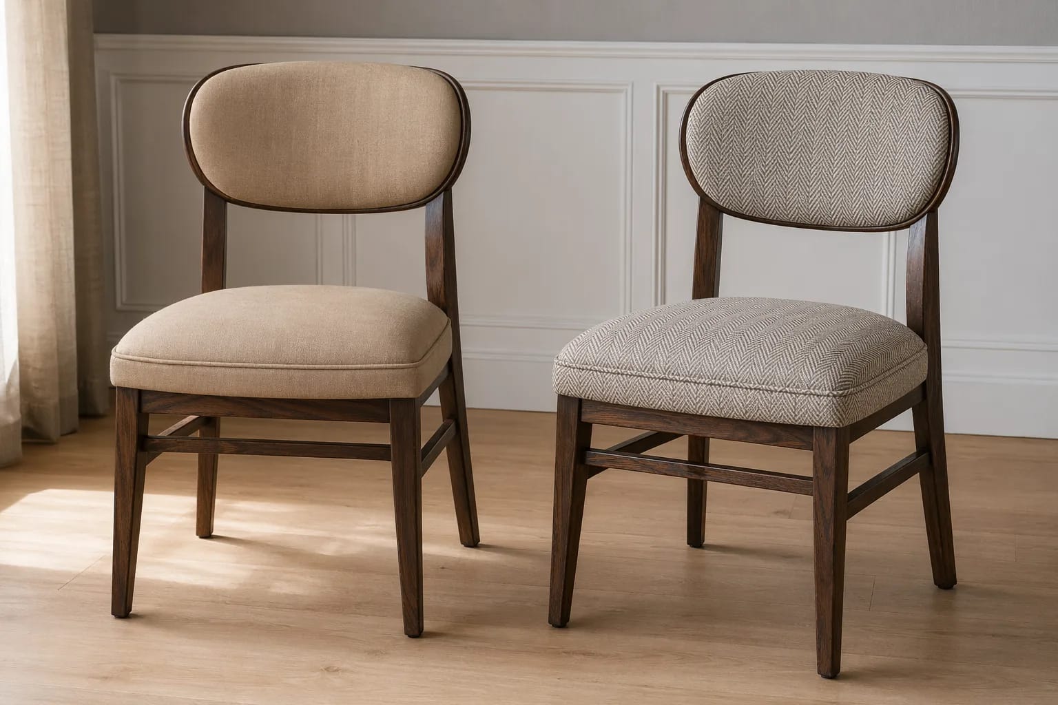 Dining chair reupholstery set - Beige and gray fabric options, Port Coquitlam